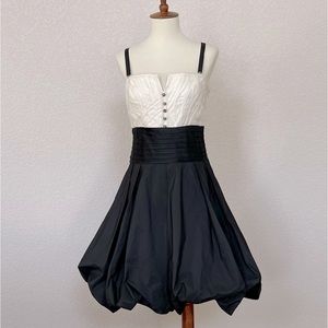 NWOT—BCBG max Azria, black and off white tuxedo dress with bubble hem
